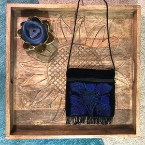 Indigo Floral Embroidered Black Suede Mini Bag